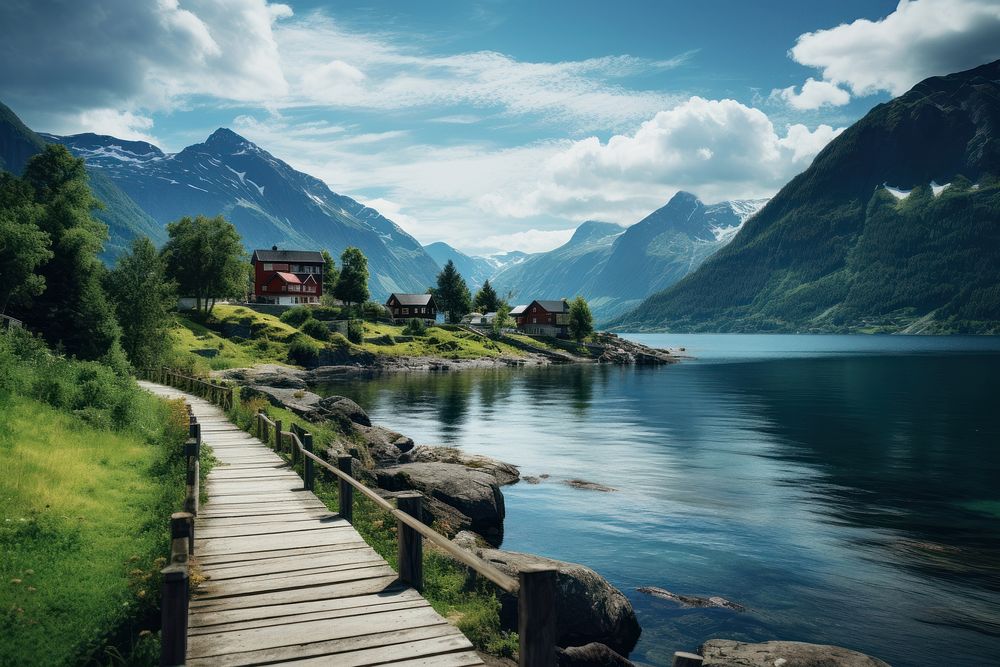 Small village landscape outdoors nature. AI generated Image by rawpixel.