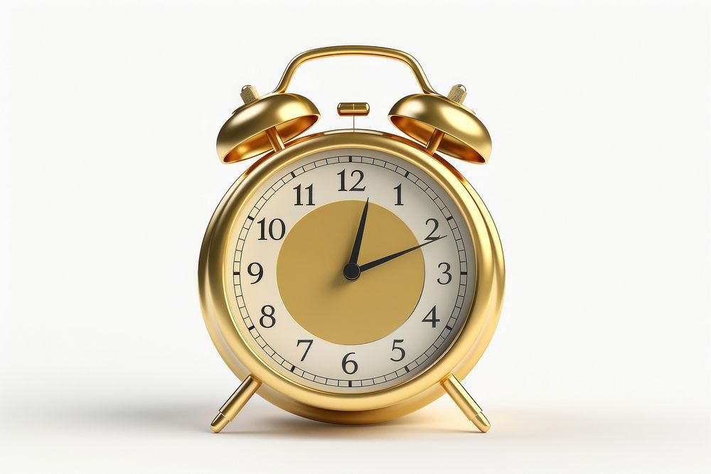 Alarm clock gold white background accessories. AI generated Image by rawpixel.