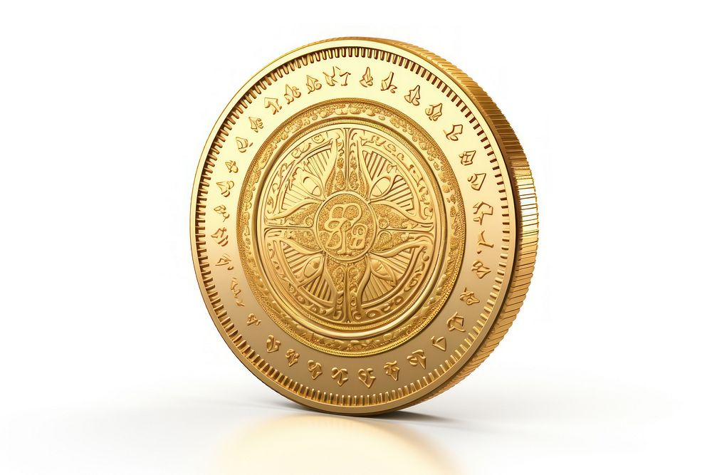 Gold coin locket money white background. AI generated Image by rawpixel.