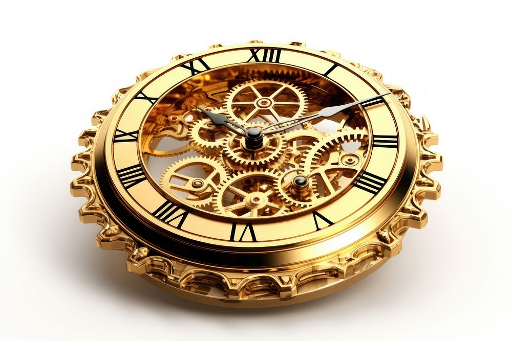 Gold clock wristwatch white background clockworks. AI generated Image by rawpixel.