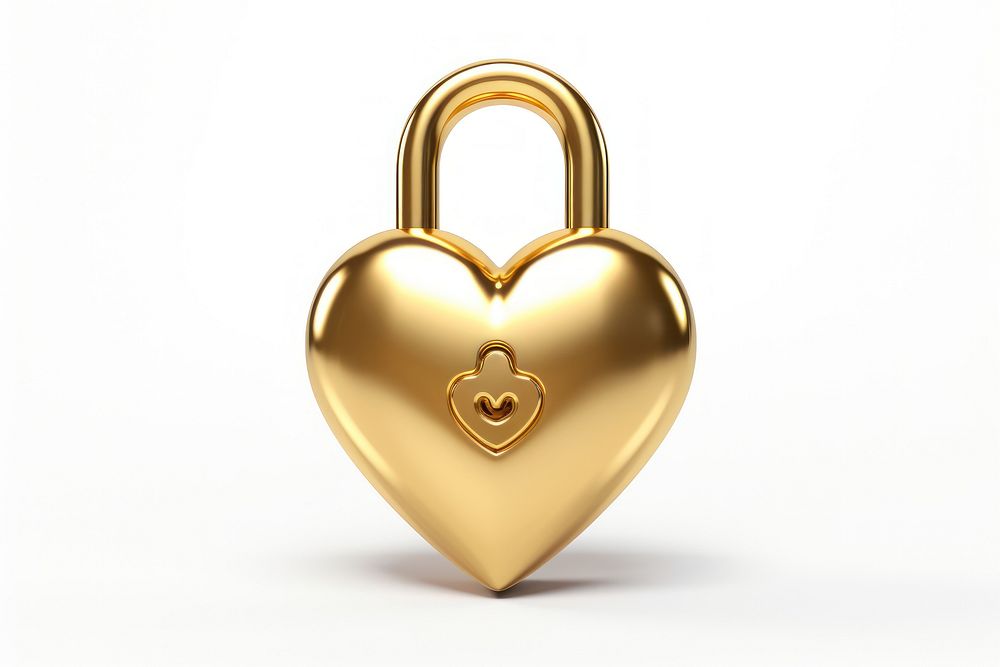 Heartlock with ket gold jewelry white background. AI generated Image by rawpixel.