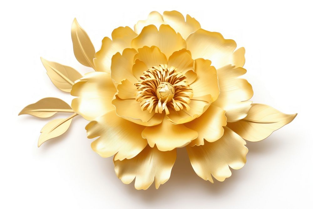Peony gold flower brooch. AI generated Image by rawpixel.