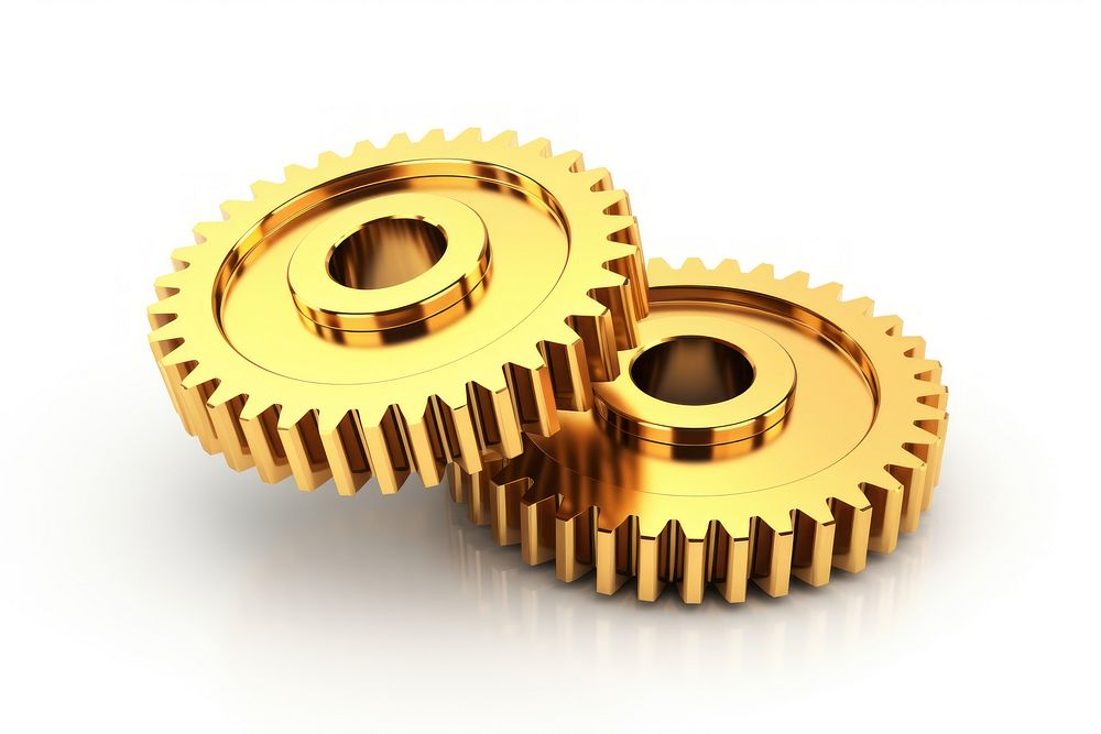 Two function gears gold white background clockworks. AI generated Image by rawpixel.