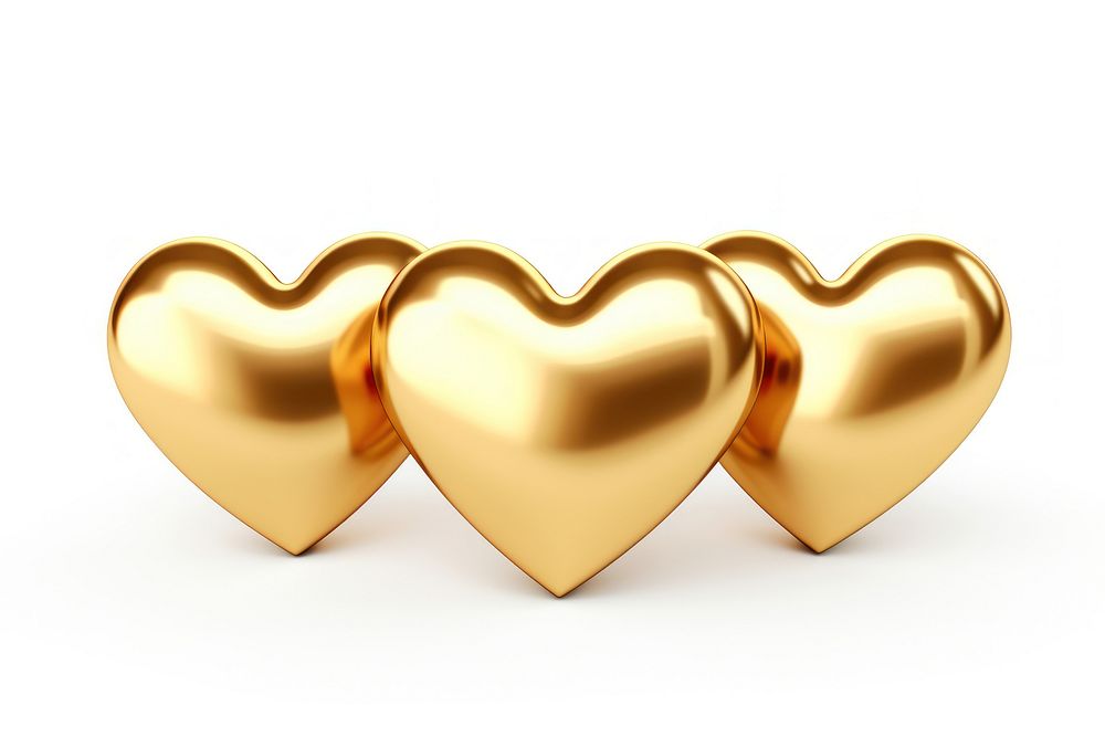 Three mini hearts gold jewelry white background. AI generated Image by rawpixel.