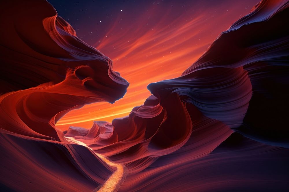 The spire of antelope slot canyon with the stars at night backgrounds outdoors nature. AI generated Image by rawpixel.