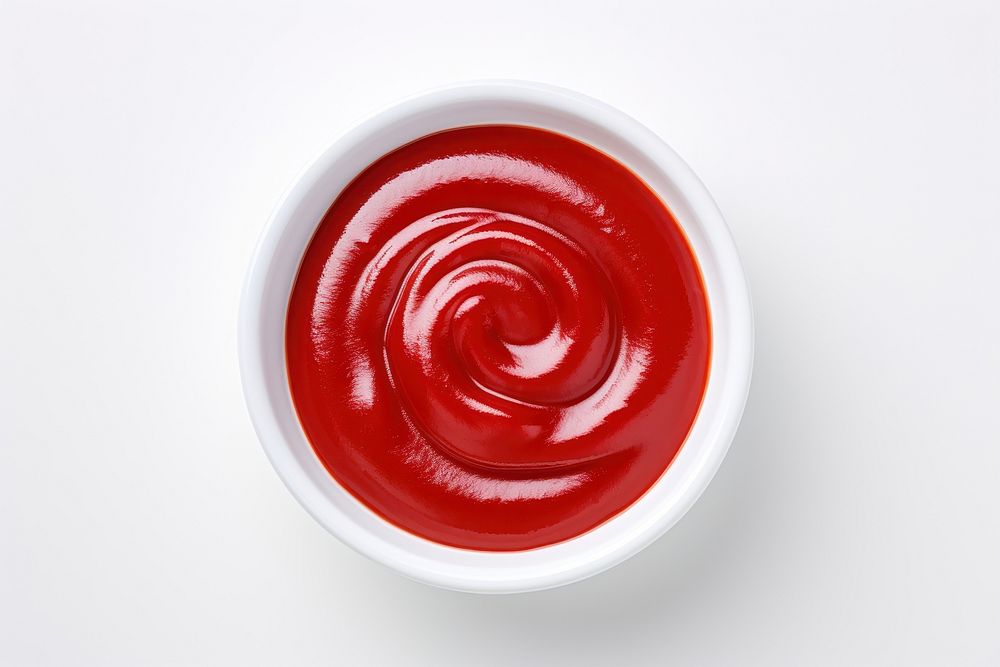 Ketchup on a small white bowl food white background refreshment. AI generated Image by rawpixel.