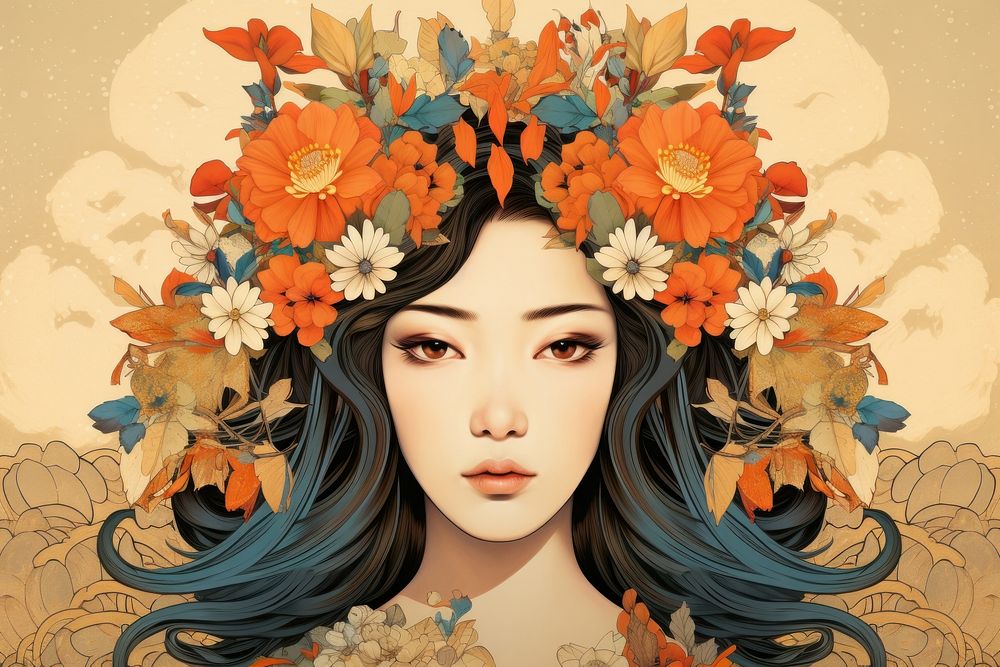An ioslated flower crown art portrait adult. AI generated Image by rawpixel.