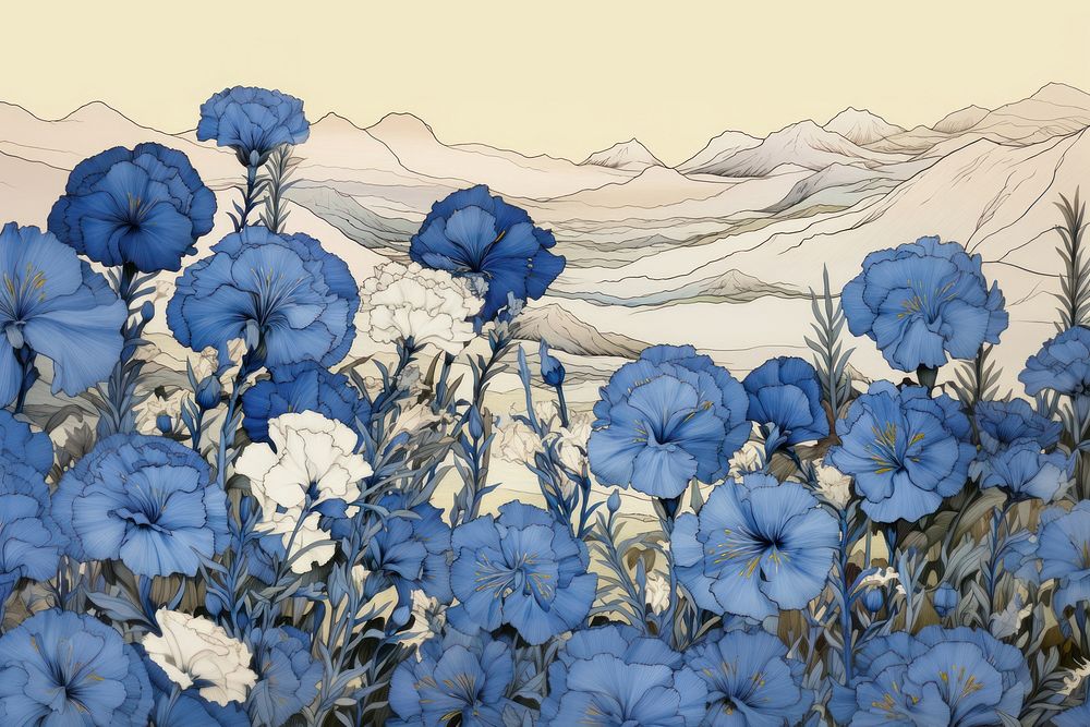 Blue carnation field flower art outdoors. AI generated Image by rawpixel.