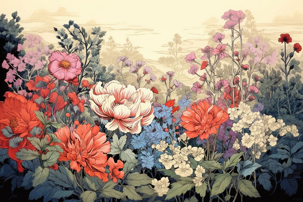 Flower garden art painting pattern. 