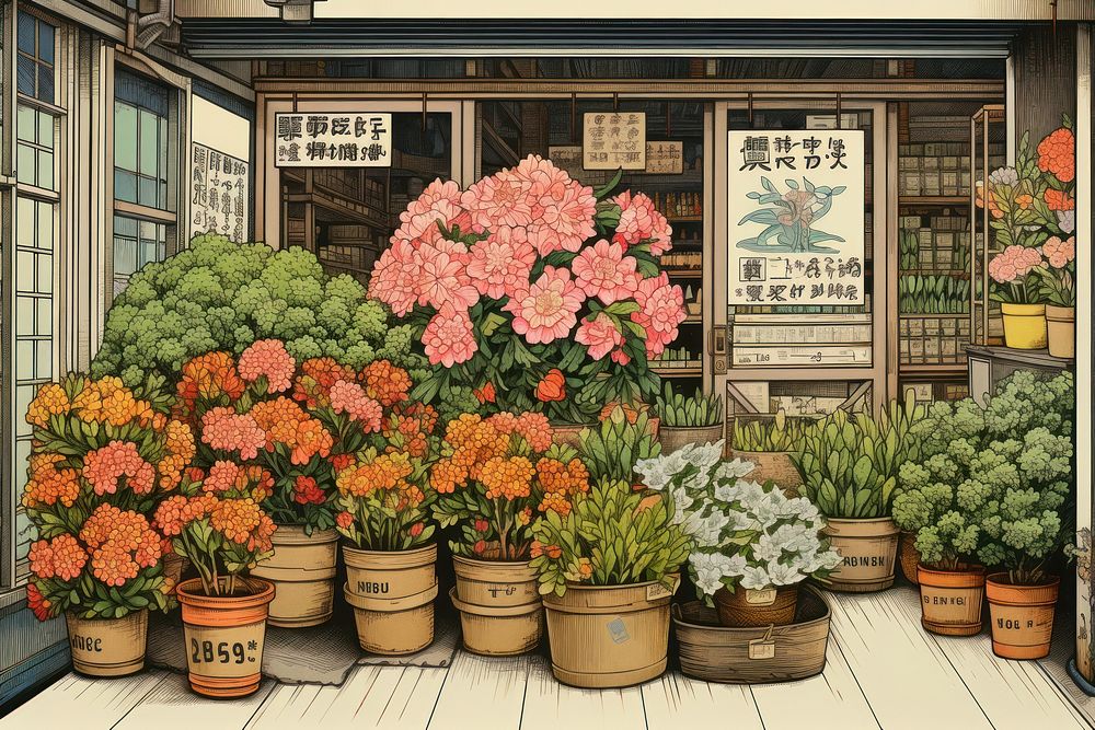 Flower shop outdoors plant art. AI generated Image by rawpixel.