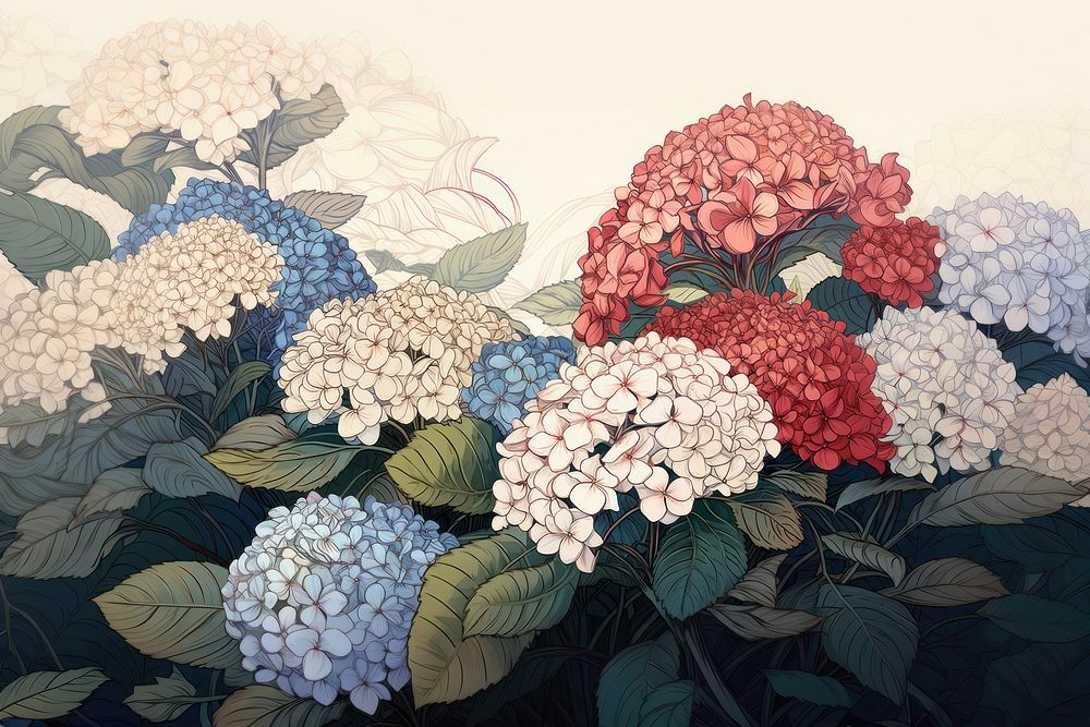 Hydrangea garden flower art painting. AI generated Image by rawpixel.