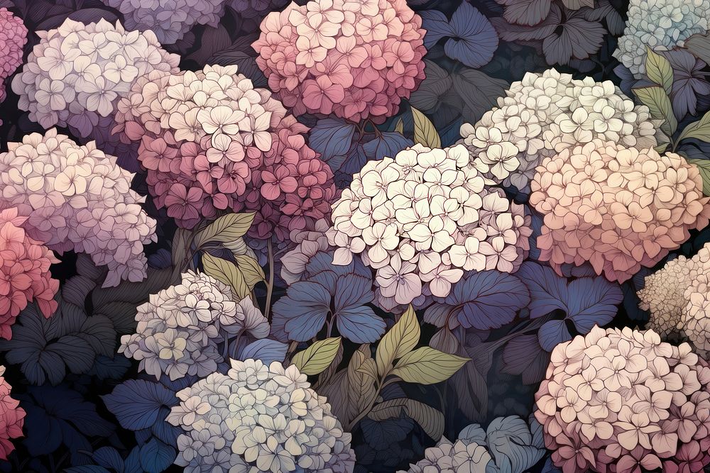 Hydrangea garden flower backgrounds pattern. AI generated Image by rawpixel.