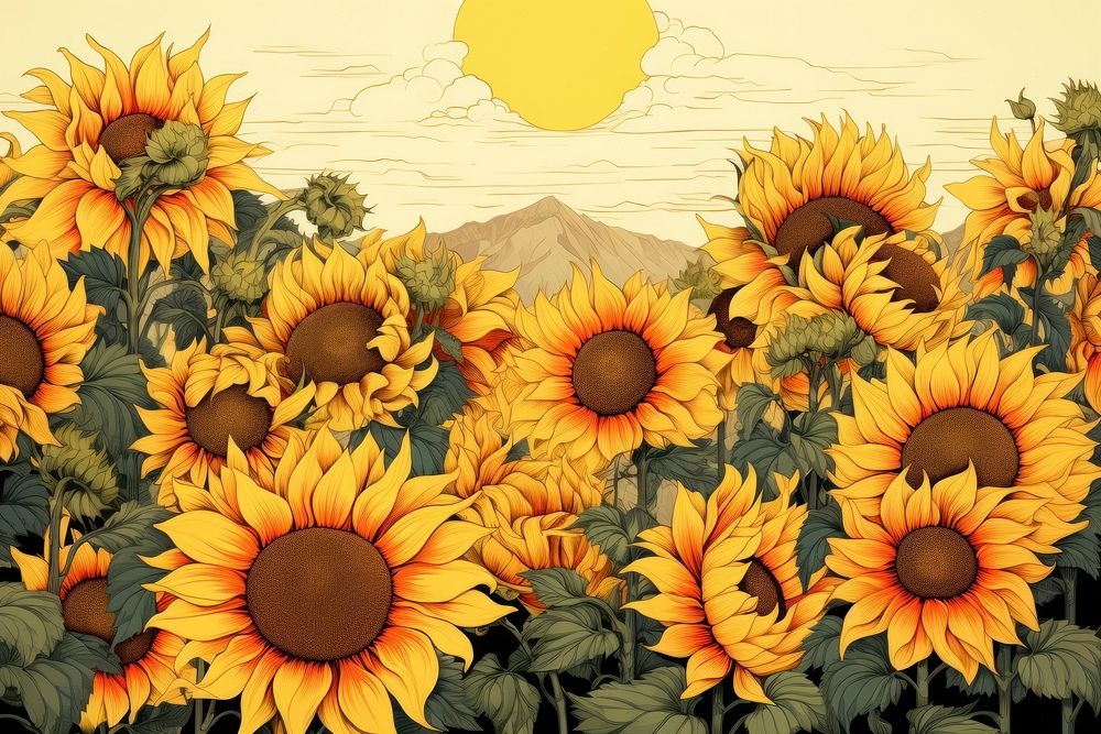 Stunning sunflower field backgrounds plant inflorescence. 