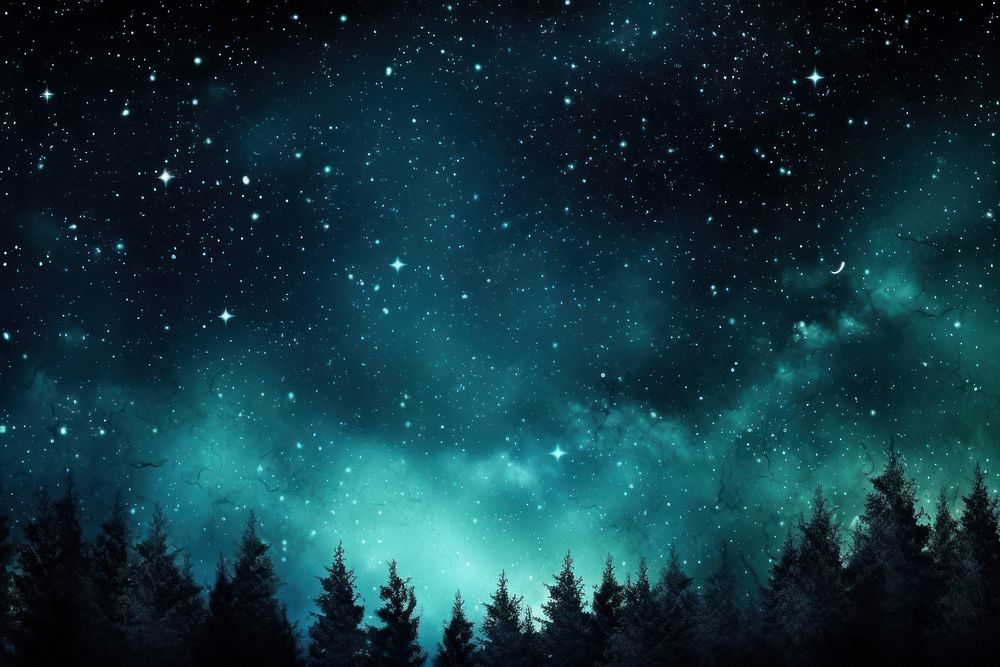 A blue and green starry night sky backgrounds astronomy outdoors. AI generated Image by rawpixel.