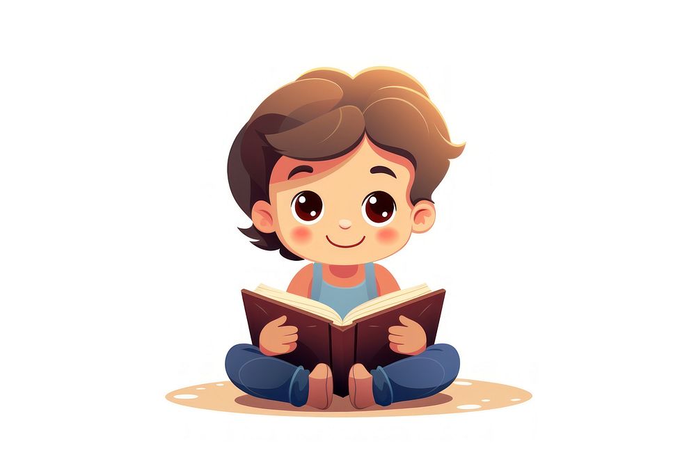 A child reading cartoon cute white background. AI generated Image by rawpixel.