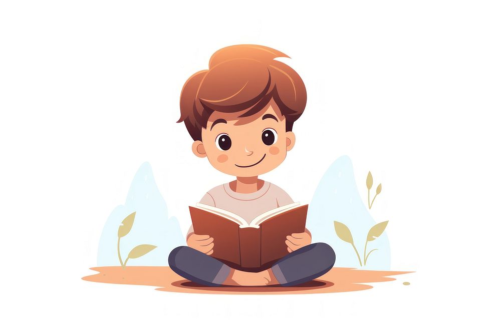 A child reading cartoon cute cross-legged. AI generated Image by rawpixel.