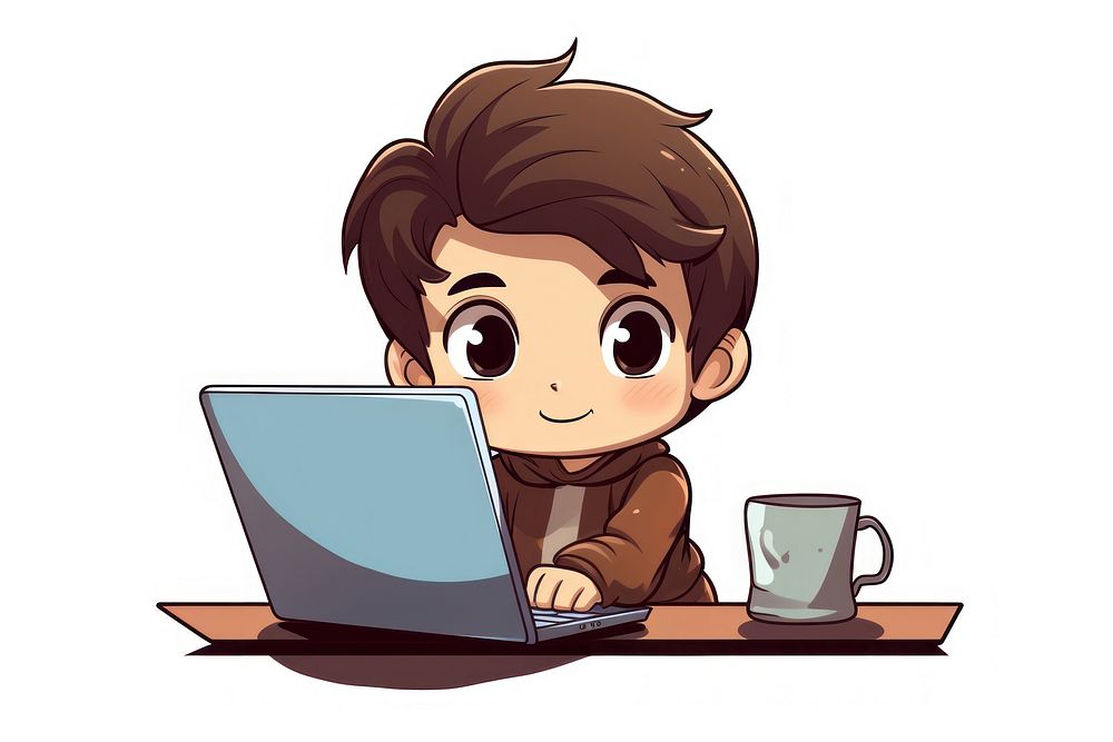 A child with computer cartoon laptop cup. AI generated Image by rawpixel.