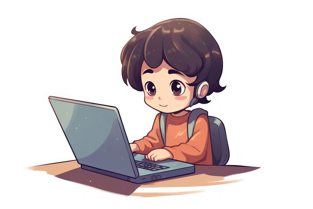 A child with computer cartoon laptop cute. AI generated Image by rawpixel.