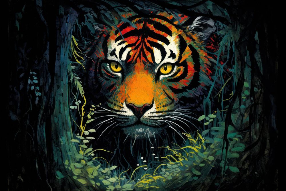 A tiger in deep forest wildlife animal plant. 