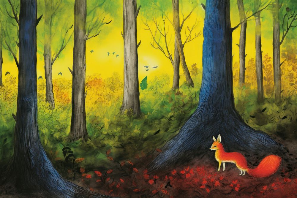 Wildlife forest outdoors woodland painting. AI generated Image by rawpixel.