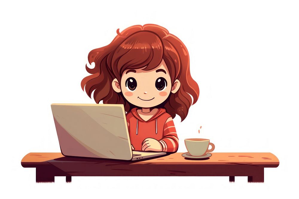 A little girl with computer cartoon furniture laptop. AI generated Image by rawpixel.
