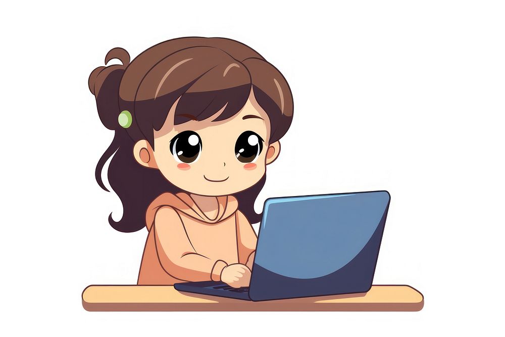 A little girl with computer cartoon laptop cute. AI generated Image by rawpixel.