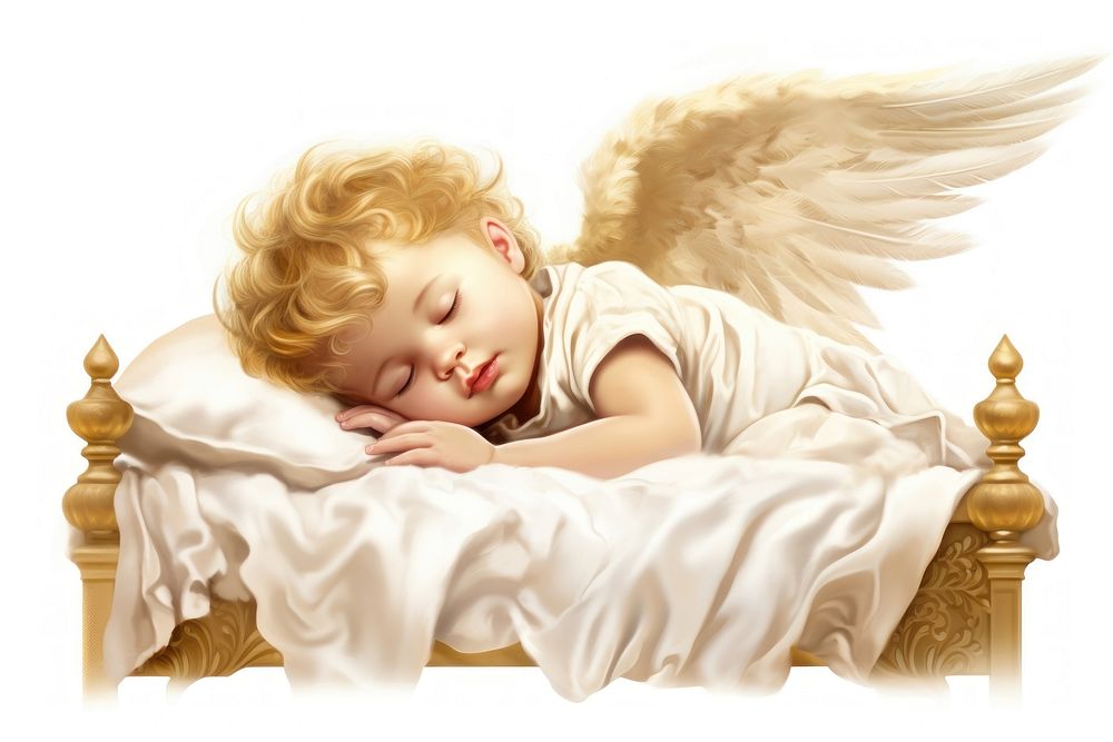 Cherub baby angel sleeping furniture spirituality. AI generated Image by rawpixel.