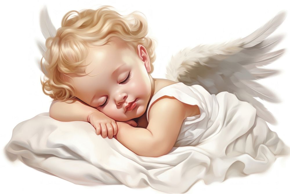 Cherub baby angel sleeping comfortable relaxation. AI generated Image by rawpixel.