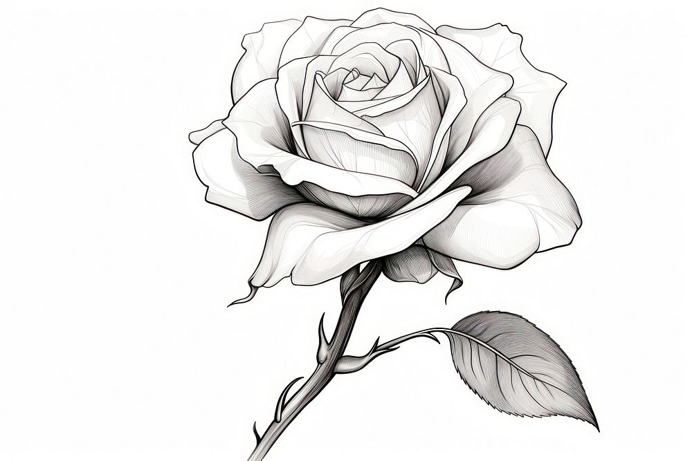 Illustration of simple rose drawing flower sketch. AI generated Image by rawpixel.