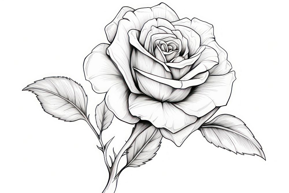 Illustration of simple rose drawing flower sketch. AI generated Image by rawpixel.