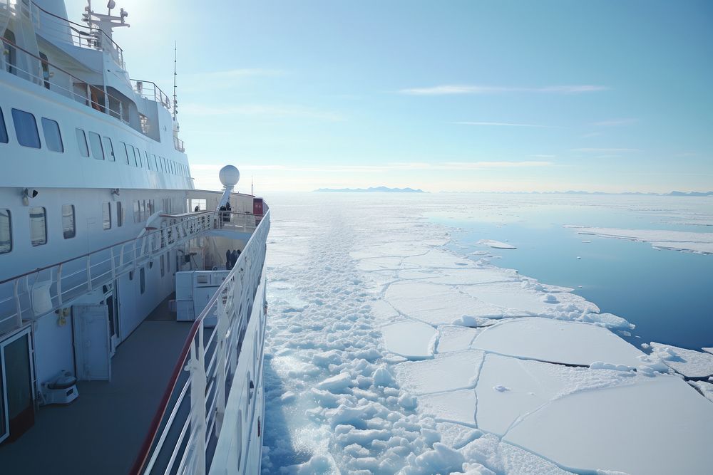 An icebreaker cruise ship sailing polar ocean watercraft outdoors vehicle. AI generated Image by rawpixel.