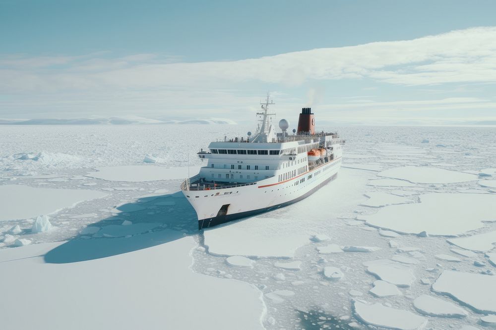 An icebreaker cruise ship sailing polar ocean watercraft vehicle boat. AI generated Image by rawpixel.