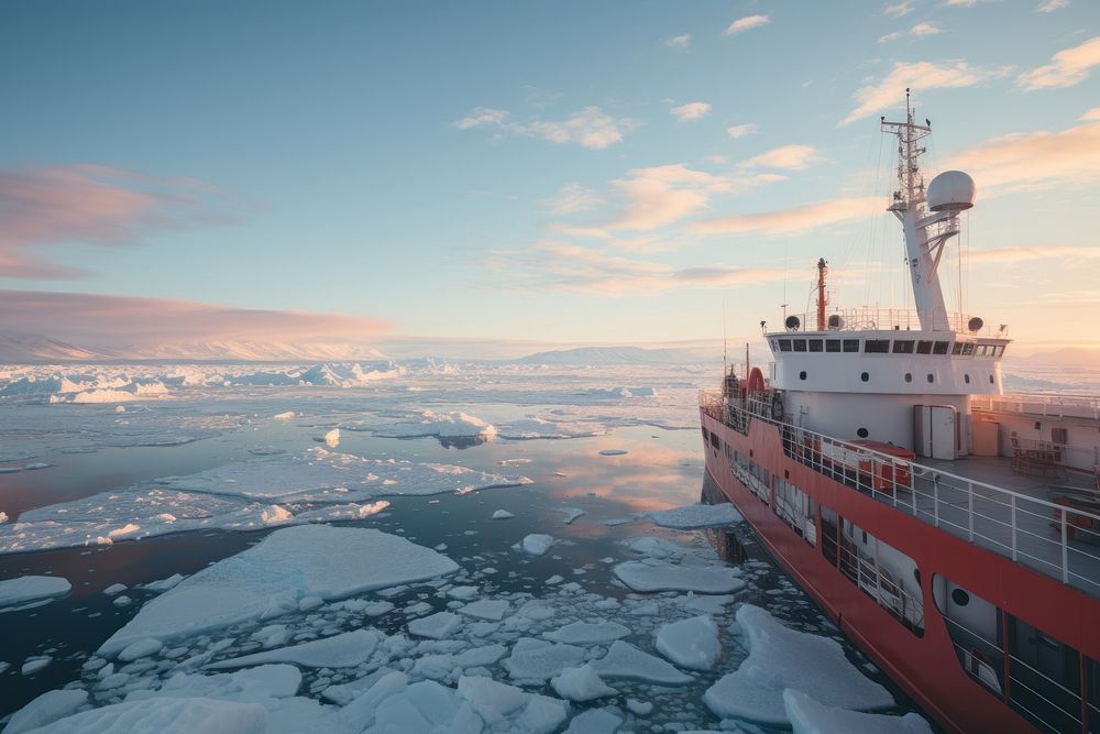 An icebreaker ship sailing polar ocean watercraft outdoors vehicle. AI generated Image by rawpixel.