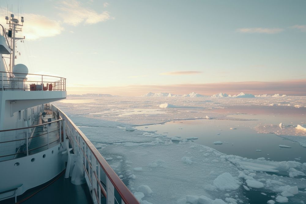 An icebreaker ship sailing polar ocean watercraft outdoors horizon. AI generated Image by rawpixel.