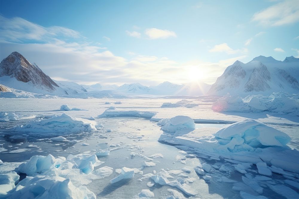 Artic environment view landscape mountain sunlight. AI generated Image by rawpixel.