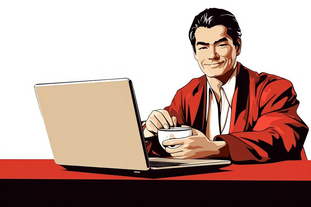 Businessman with computer furniture laptop table. AI generated Image by rawpixel.