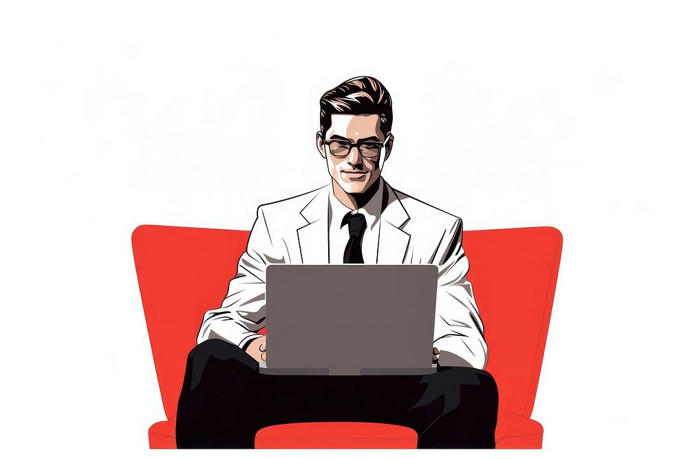 Businessman with computer portrait glasses sitting. AI generated Image by rawpixel.