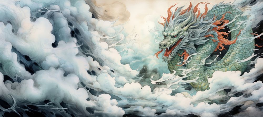 Chinese emperor dragon cloud creativity outdoors. AI generated Image by rawpixel.