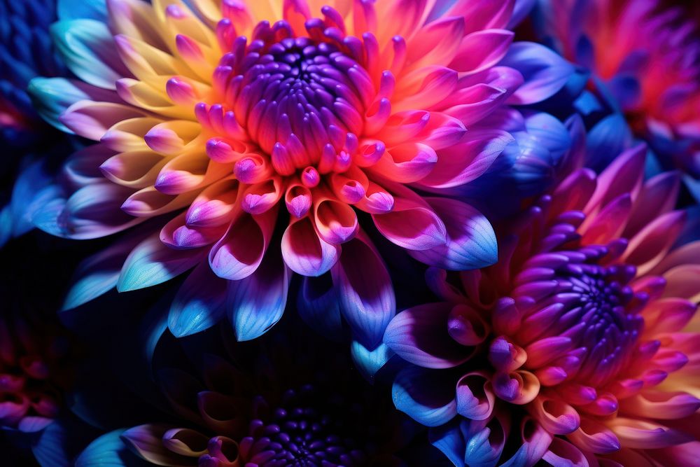 Neon flower backgrounds pattern dahlia. AI generated Image by rawpixel.