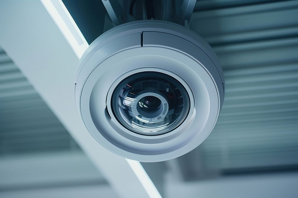 Circle security camera ceiling surveillance architecture. AI generated Image by rawpixel.