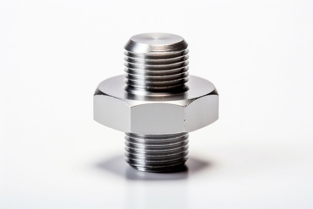 Hexagon bolt white background machine silver. AI generated Image by rawpixel.