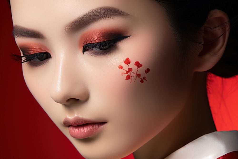 Japanese traditional style makeup portrait adult woman. AI generated Image by rawpixel.