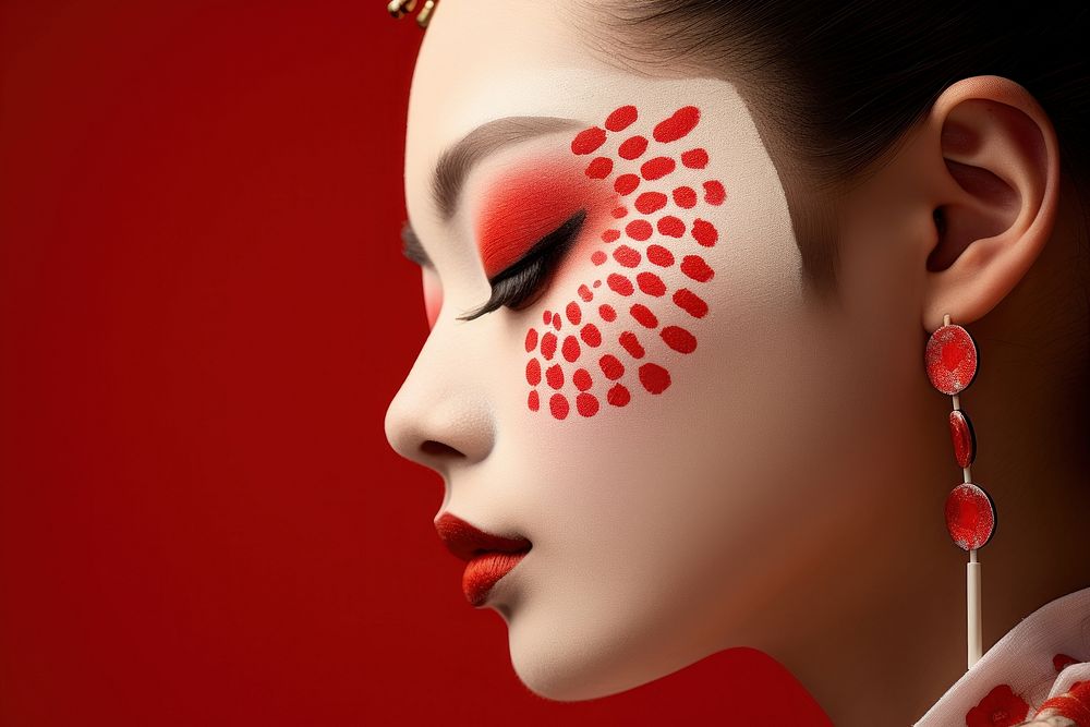 Japanese traditional style makeup earring adult woman. AI generated Image by rawpixel.