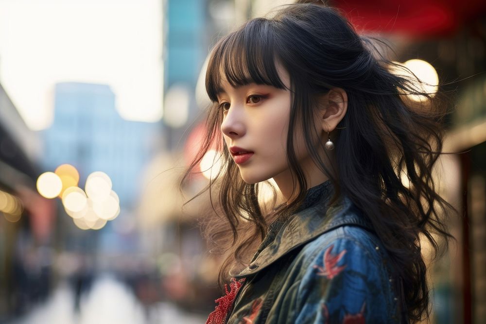 Japanese woman portrait photo city. AI generated Image by rawpixel.