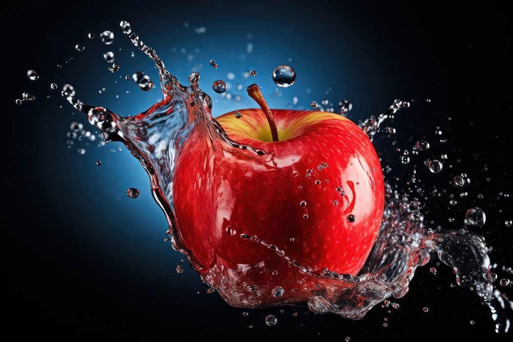 Sliced apple with water splash fruit plant food. AI generated Image by rawpixel.
