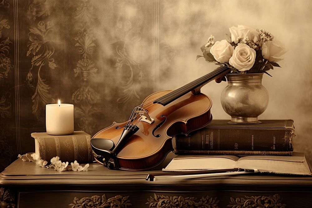 Classical music violin candle flower. AI generated Image by rawpixel.