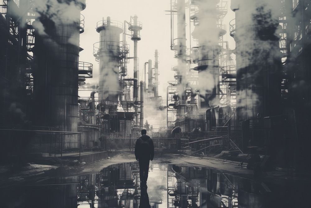 Industry and people architecture monochrome factory. AI generated Image by rawpixel.