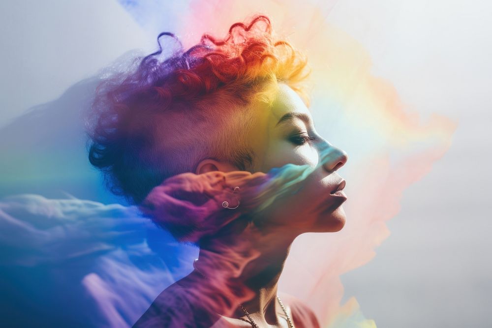Lgbtq and rainbow flag portrait adult smoke. AI generated Image by rawpixel.
