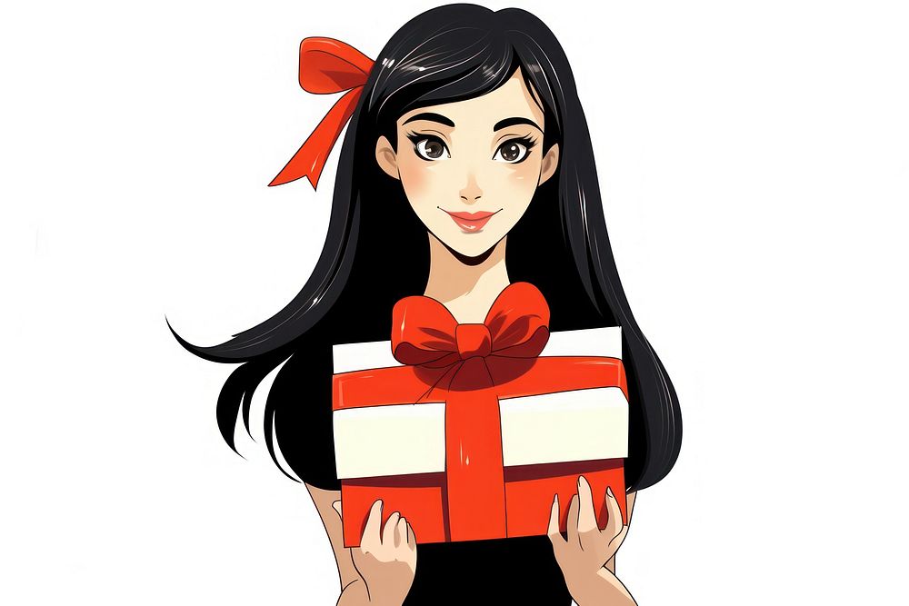 Isolated a woman with the gift box cartoon adult red. AI generated Image by rawpixel.