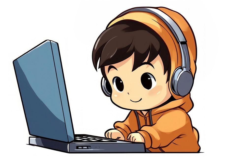 Isolated a baby boy gamer playing computer game on his computer cartoon laptop portability. AI generated Image by rawpixel.